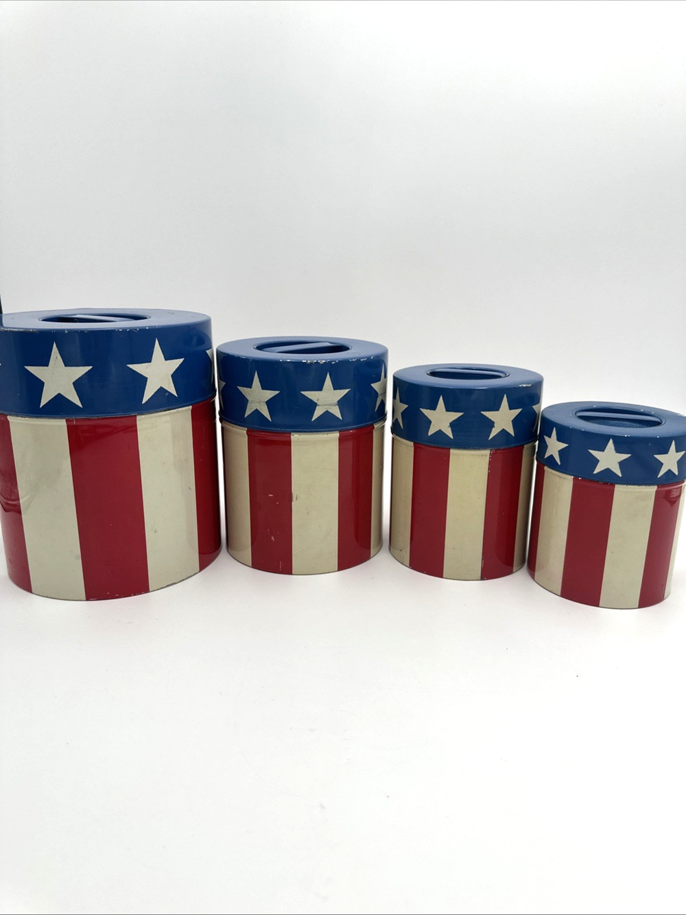 Vintage Vandor Imports Made In Japan Canisters Set Of 4 American Flag Design